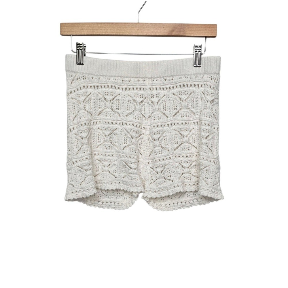 L*Space White Crochet Cotton Knit High Rise Shorts Scalloped Hem Size Medium